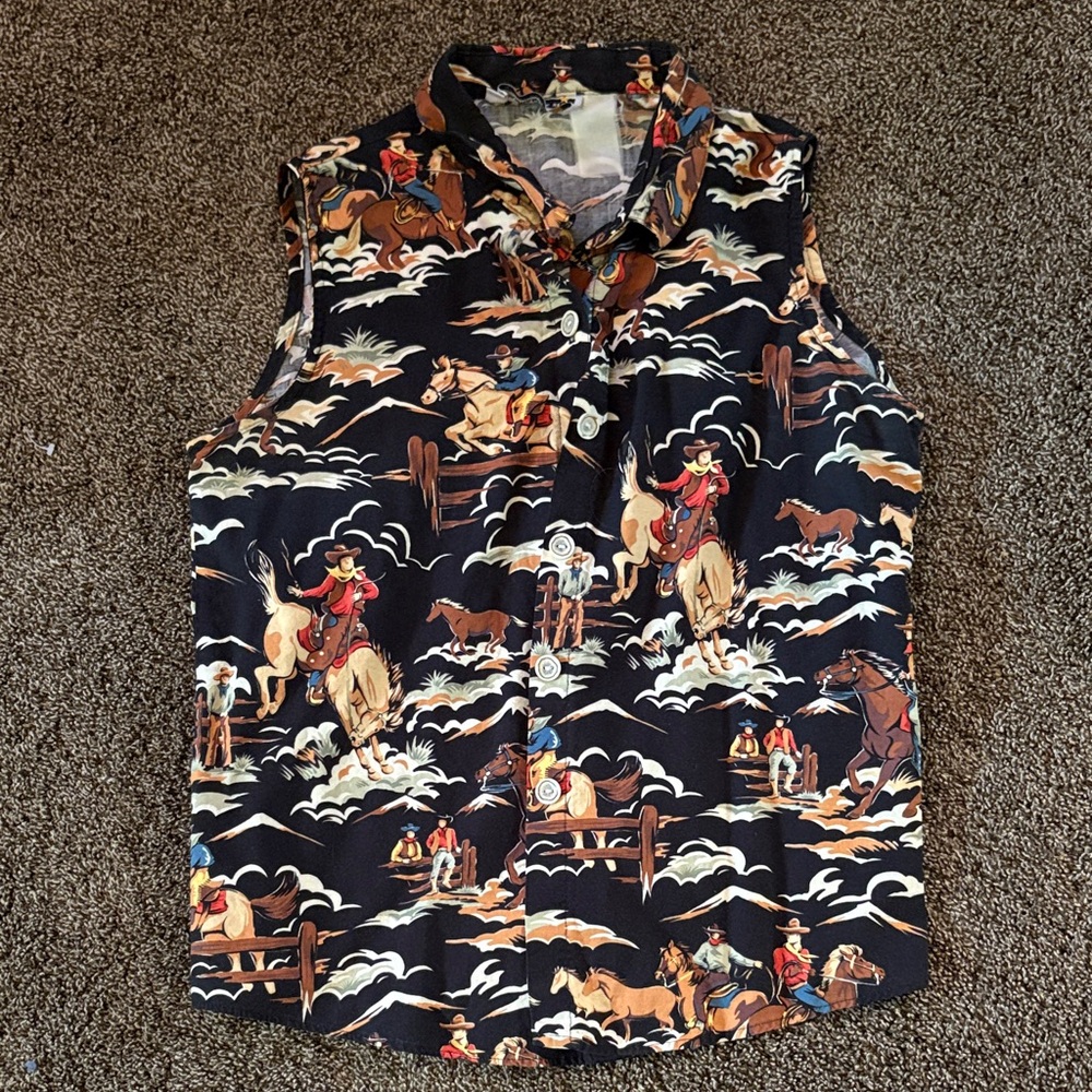 Panhandle Cowboy Print Sleeveless Shirt